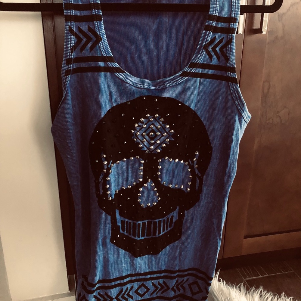 Bejeweled Knit Rhinestone Skull Tank Top